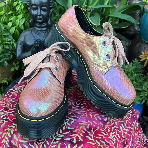 Pink Iridescent Platform Dr. Martens Oxford Loafers - Picture 3 of 17